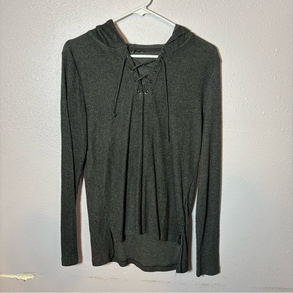 Gray Lace-Up Hoodie Top